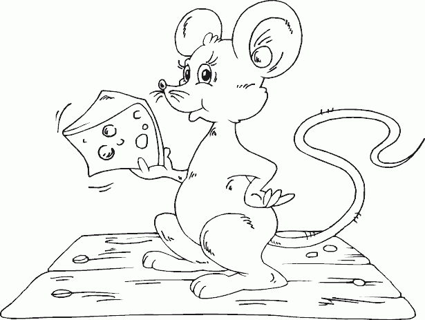 Coloring page rat takes cheese